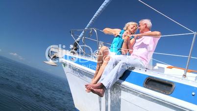 Affectionate Senior Couple on Luxury Yacht