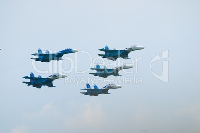 Five airplanes SU-27