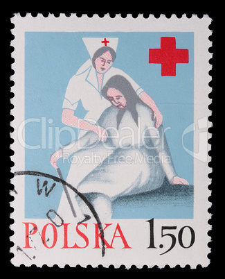 Poland - CIRCA 1964: A stamp - Caring for the elderly