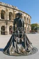Monumetnt of matador in front of Arenas of Nimes