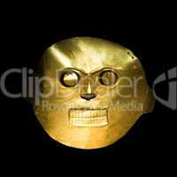 Golden mask in the Gold Museum, Bogota, Colombia