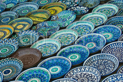 Background of traditional Uzbek ceramic plates