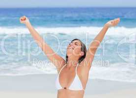 Adorable  woman posing in front of the camera