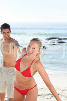 Smiling woman with her boyfriend