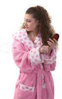 Teenager  in a pink dressing gown