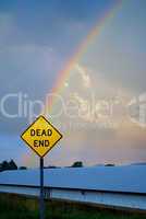DEAD END sign with rainbow