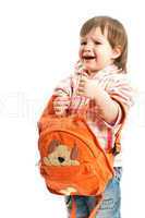 Kid with a rucksack crying
