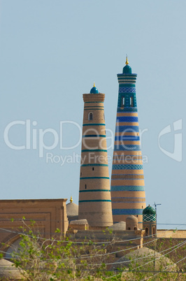 Minaret in ancient city of Khiva, Uzbekistan
