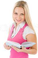Portrait of happy student with book