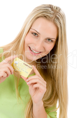 Home shopping - young woman holding credit card