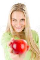 Healthy lifestyle - woman with red apple