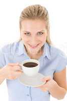 Cheerful young woman with coffee