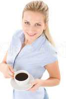 Cheerful young woman with coffee