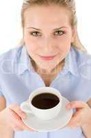 Cheerful young woman with coffee