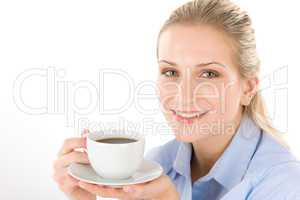 Cheerful young woman with coffee