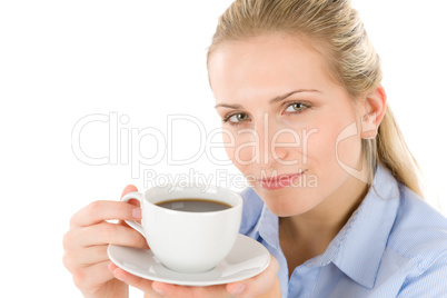 Cheerful young woman with coffee