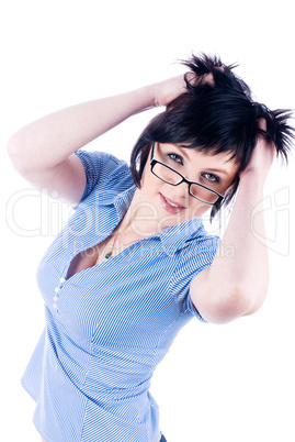 Woman with hands in hair