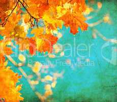 grunge background with autumn leaves