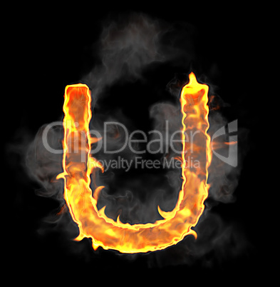 Burning and flame font U letter