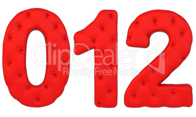 Luxury red leather font 0 1 2 numerals isolated