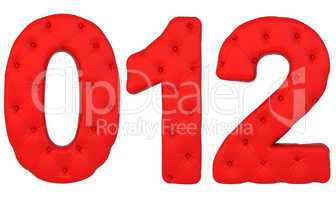 Luxury red leather font 0 1 2 numerals isolated