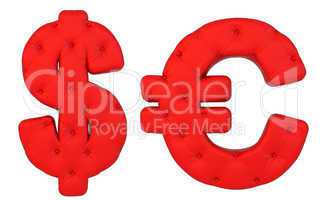 Luxury red leather font euro and dollar symbols