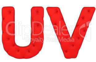 Luxury red leather font U V letters