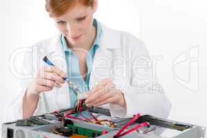 Female support computer engineer - woman repair