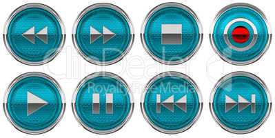 Round Blue Control icons set isolated