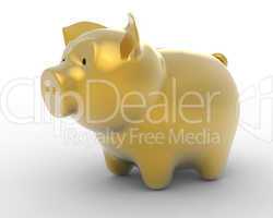 Wealth: Golden piggy bank over white