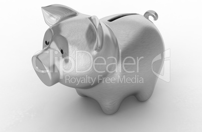 Wealth: Silver piggy bank over white