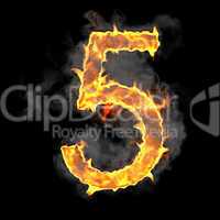 Burning and flame font 5 numeral