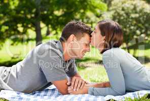 Enamored couple in the park