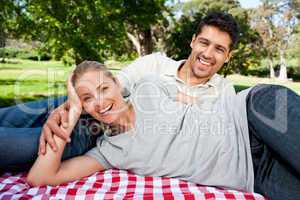 Couple picnicking in the park