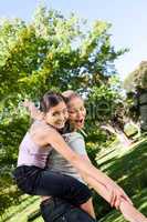 Daughter playing with her mother