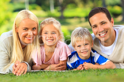 Family lying down in the park