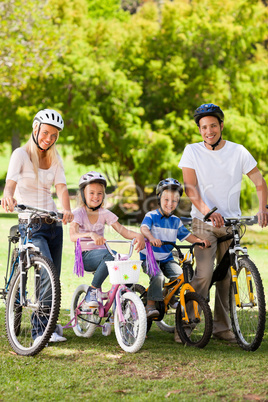 Family in the park with their bikes