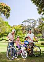 Family in the park with their bikes