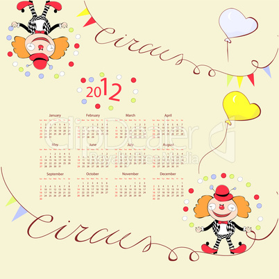 Calendar for 2012 with circus illustration