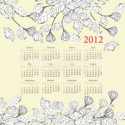 Decorative calendar for 2012