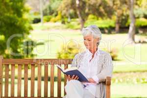 Retired woman reading a book