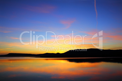 morning lake with mountain before sunrise