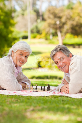 Retired couple playing chess