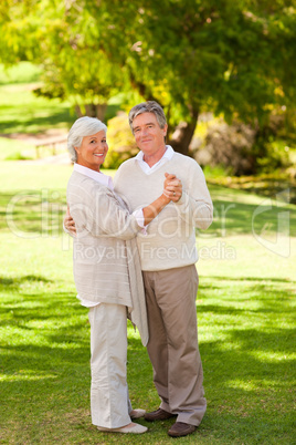 Senior couple dancing in the park