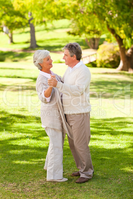 Senior couple dancing in the park