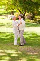 Senior couple dancing in the park
