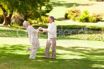 Mature couple dancing in the park