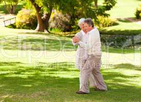 Mature couple dancing in the park