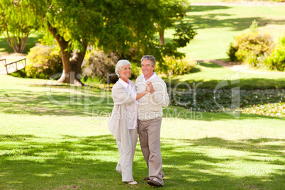 Mature couple dancing in the park