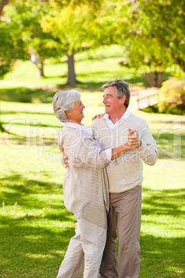 Mature couple dancing in the park